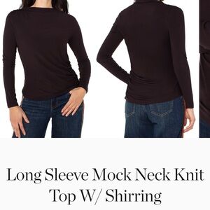 Liverpool Los Angeles Brown Mock Neck Knit Top with Shirring